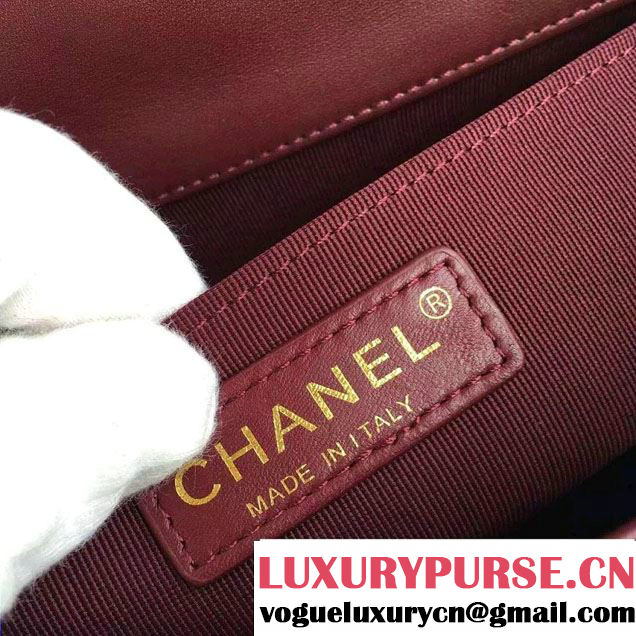Chanel Lambskin/Grosgrain/Braid Boy Jacket Medium Bag Burgundy 2016