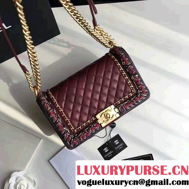 Chanel Lambskin/Grosgrain/Braid Boy Jacket Medium Bag Burgundy 2016