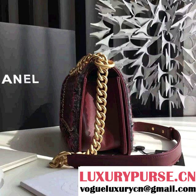 Chanel Lambskin/Grosgrain/Braid Boy Jacket Medium Bag Burgundy 2016