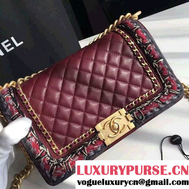 Chanel Lambskin/Grosgrain/Braid Boy Jacket Medium Bag Burgundy 2016