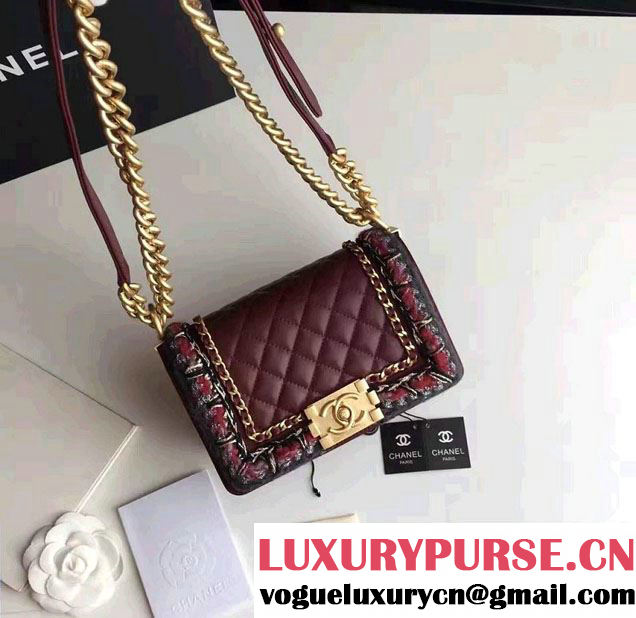 Chanel Lambskin/Grosgrain/Braid Boy Jacket Small Bag Burgundy 2016