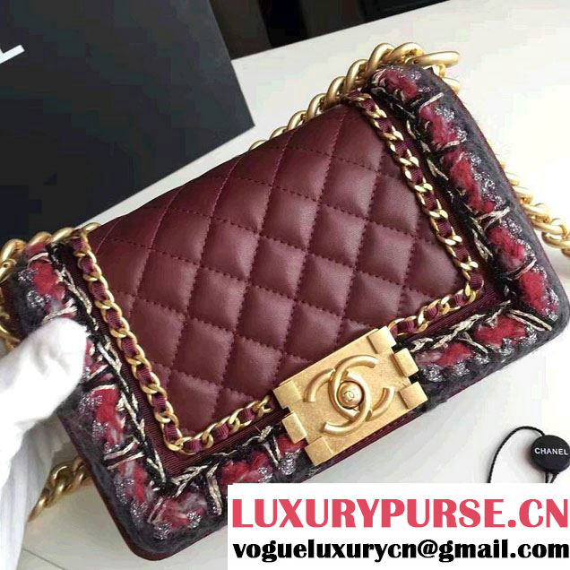 Chanel Lambskin/Grosgrain/Braid Boy Jacket Small Bag Burgundy 2016