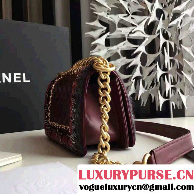 Chanel Lambskin/Grosgrain/Braid Boy Jacket Small Bag Burgundy 2016