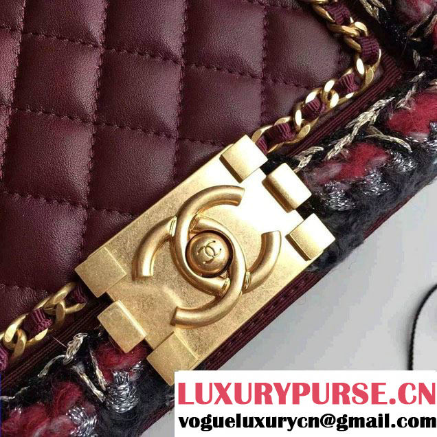 Chanel Lambskin/Grosgrain/Braid Boy Jacket Small Bag Burgundy 2016