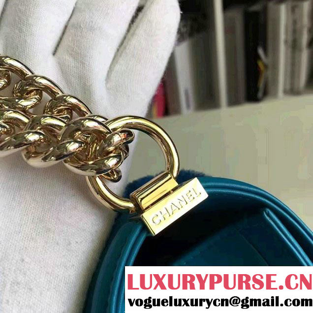 Chanel Leather and Shearling Boy Flap Shoulder Bag Turquoise 2016