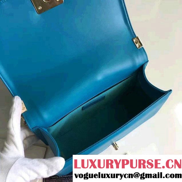 Chanel Leather and Shearling Boy Flap Shoulder Bag Turquoise 2016