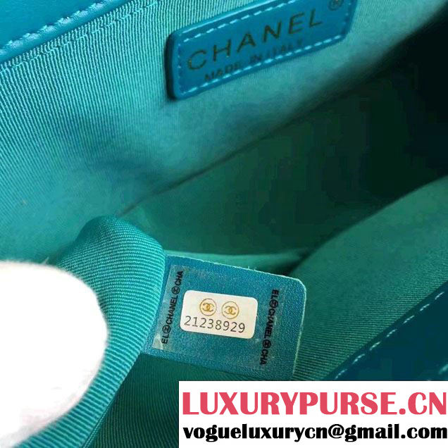 Chanel Leather and Shearling Boy Flap Shoulder Bag Turquoise 2016