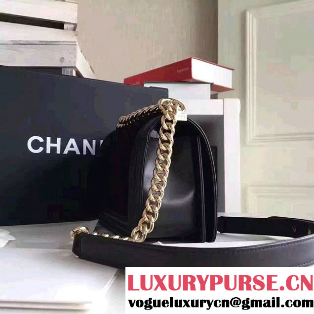 Chanel Leather and Shearling Boy Flap Shoulder Bag Black 2016