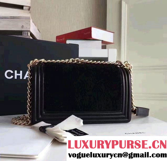 Chanel Leather and Shearling Boy Flap Shoulder Bag Black 2016