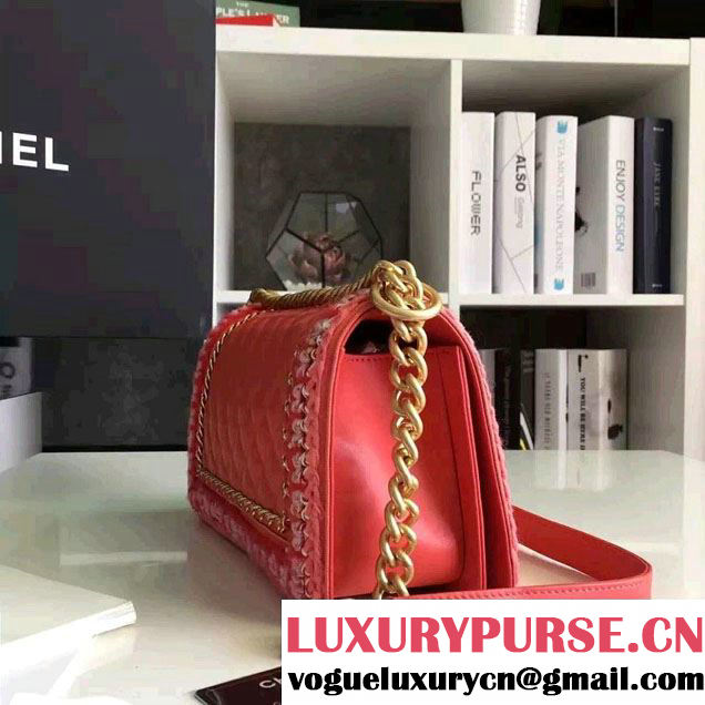 Chanel Lambskin/Grosgrain/Braid Boy Jacket Bag Coral Pink 2016