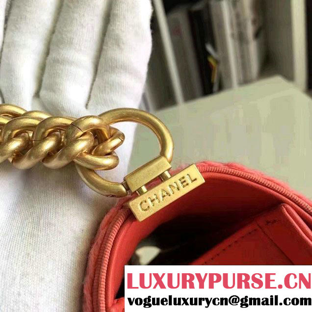 Chanel Lambskin/Grosgrain/Braid Boy Jacket Bag Coral Pink 2016