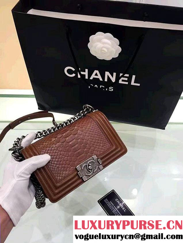 Chanel Python Boy Flap Small/Medium Bag Coffee 2016