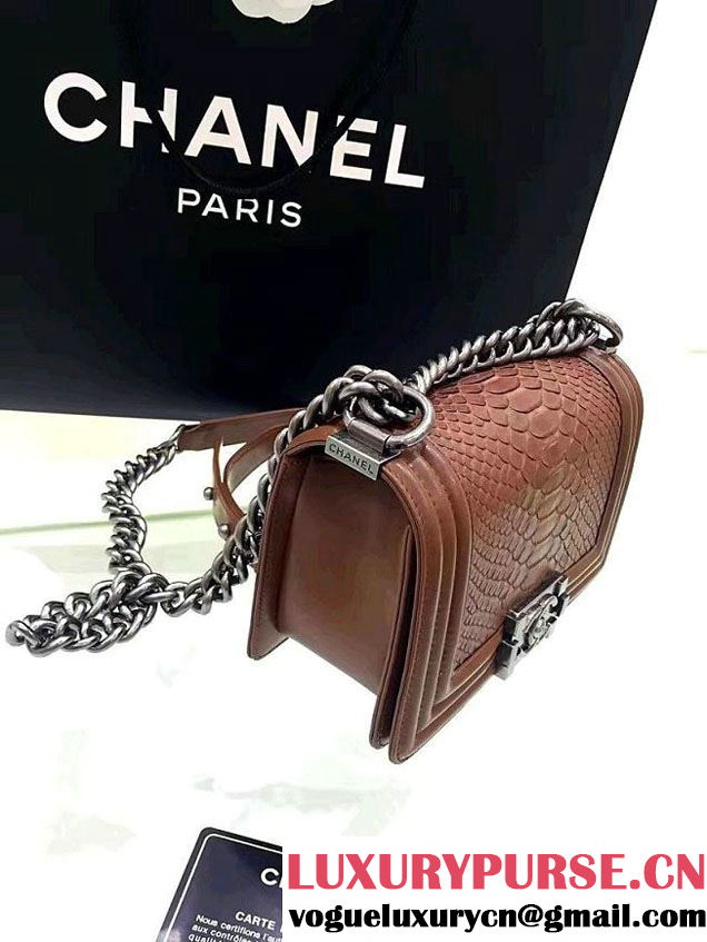 Chanel Python Boy Flap Small/Medium Bag Coffee 2016