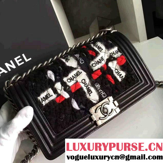 Chanel Lambskin and Braid Boy Flap Bag A67364 Black/White/Red 2016