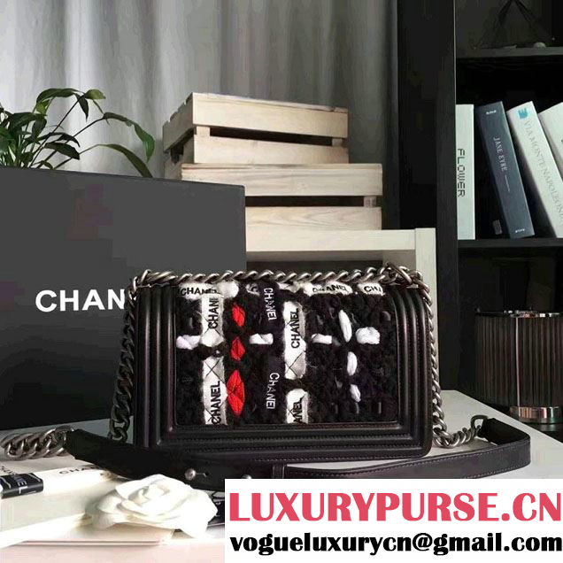 Chanel Lambskin and Braid Boy Flap Bag A67364 Black/White/Red 2016