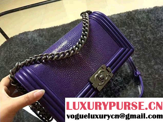Chanel Pearl Leather Le Boy Flap Shoulder Medium Bag Purple/Silver