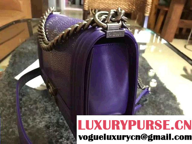 Chanel Pearl Leather Le Boy Flap Shoulder Medium Bag Purple/Silver