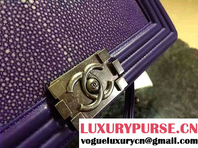 Chanel Pearl Leather Le Boy Flap Shoulder Medium Bag Purple/Silver
