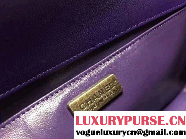 Chanel Pearl Leather Le Boy Flap Shoulder Medium Bag Purple/Silver