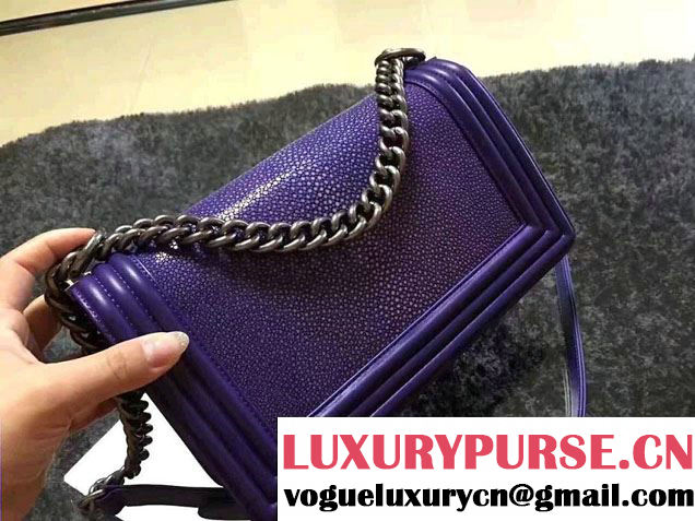 Chanel Pearl Leather Le Boy Flap Shoulder Medium Bag Purple/Silver