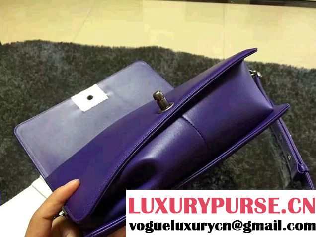 Chanel Pearl Leather Le Boy Flap Shoulder Medium Bag Purple/Silver