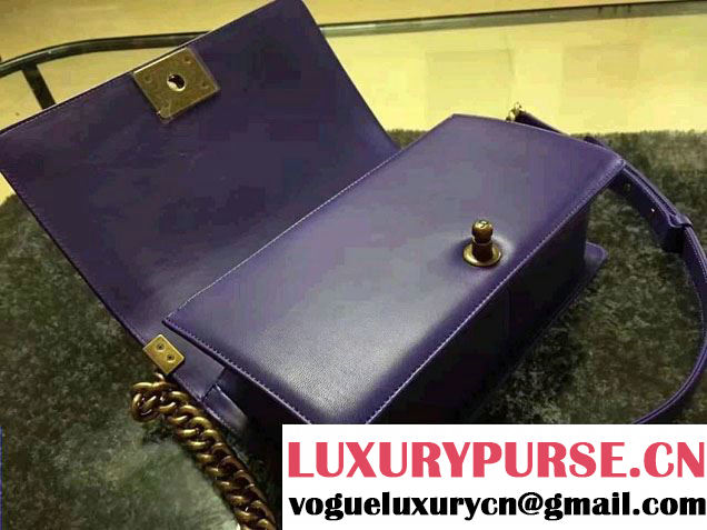 Chanel Pearl Leather Le Boy Flap Shoulder Medium Bag Purple/Gold