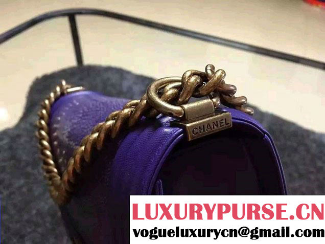 Chanel Pearl Leather Le Boy Flap Shoulder Medium Bag Purple/Gold