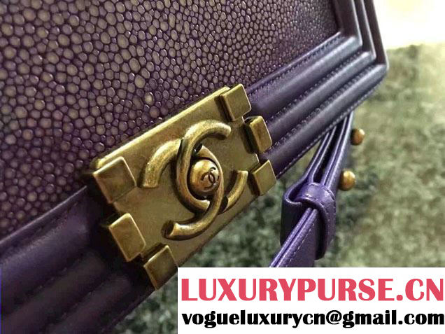 Chanel Pearl Leather Le Boy Flap Shoulder Medium Bag Purple/Gold