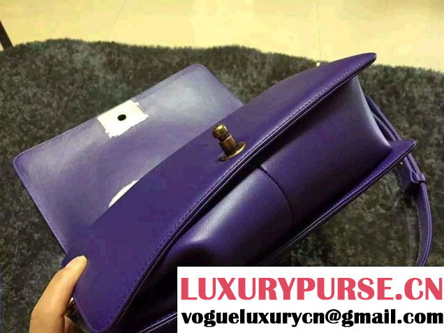 Chanel Pearl Leather Le Boy Flap Shoulder Medium Bag Purple/Gold