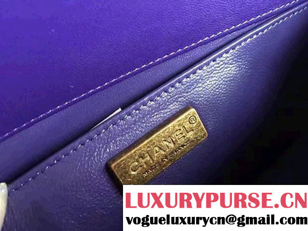 Chanel Pearl Leather Le Boy Flap Shoulder Medium Bag Purple/Gold