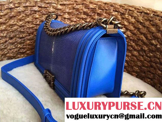 Chanel Pearl Leather Le Boy Flap Shoulder Medium Bag Blue