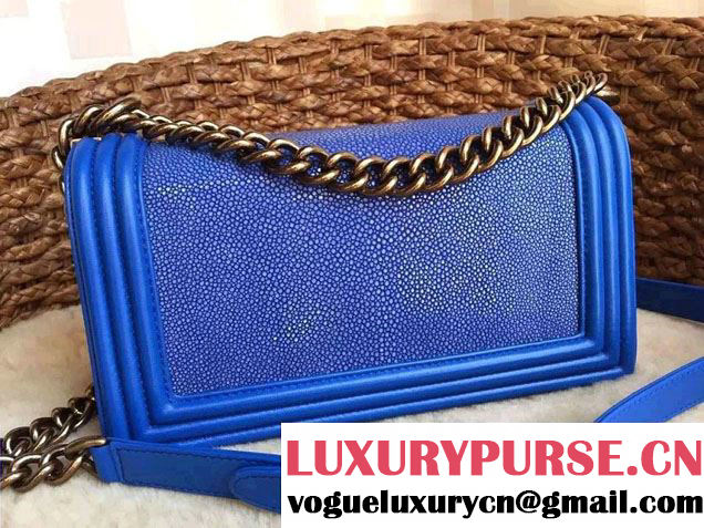 Chanel Pearl Leather Le Boy Flap Shoulder Medium Bag Blue