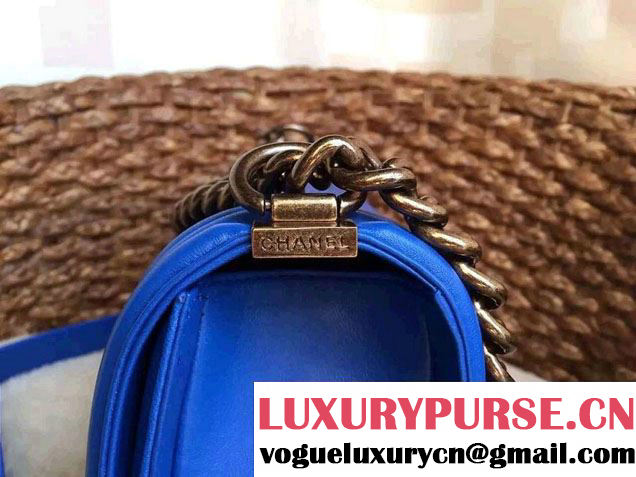 Chanel Pearl Leather Le Boy Flap Shoulder Medium Bag Blue