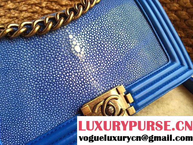 Chanel Pearl Leather Le Boy Flap Shoulder Medium Bag Blue