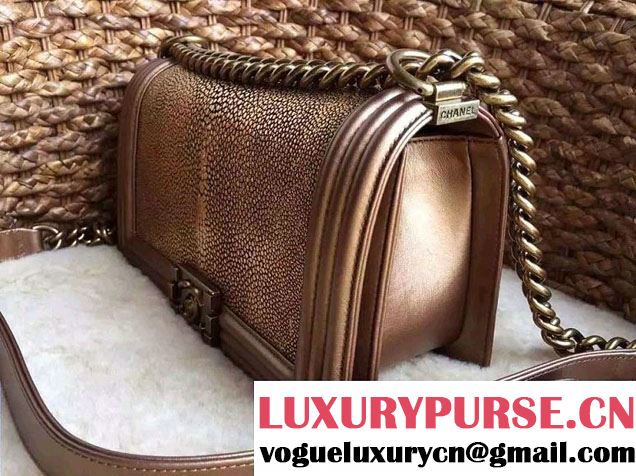 Chanel Pearl Leather Le Boy Flap Shoulder Medium Bag Gold