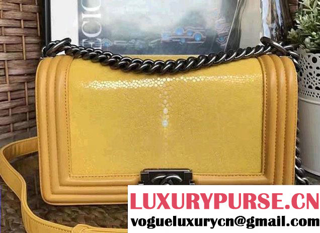 Chanel Pearl Leather Le Boy Flap Shoulder Medium Bag Yellow