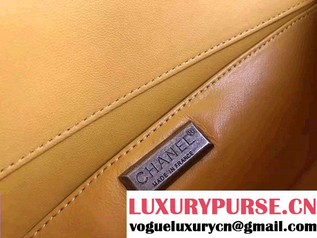 Chanel Pearl Leather Le Boy Flap Shoulder Medium Bag Yellow