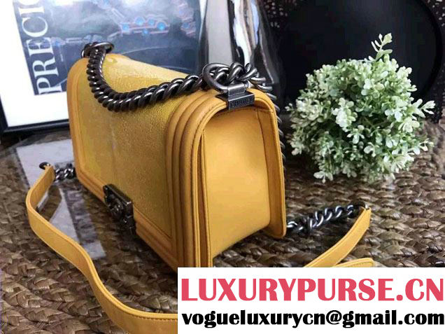 Chanel Pearl Leather Le Boy Flap Shoulder Medium Bag Yellow