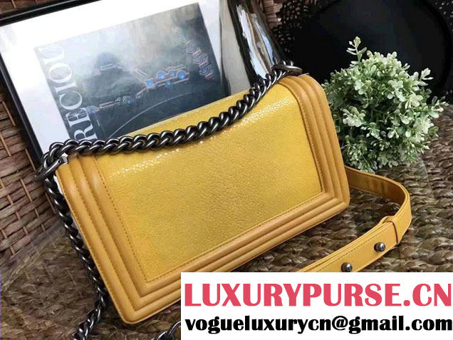 Chanel Pearl Leather Le Boy Flap Shoulder Medium Bag Yellow