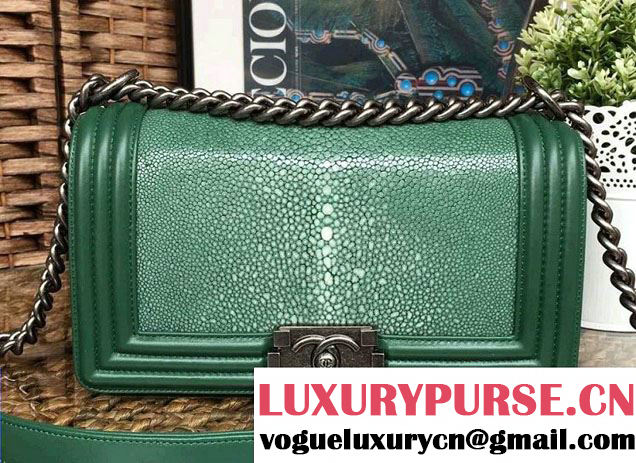 Chanel Pearl Leather Le Boy Flap Shoulder Medium Bag Green/Silver