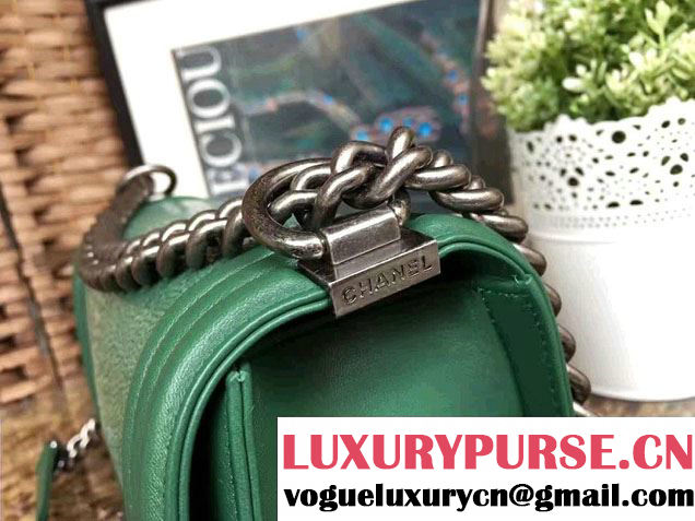 Chanel Pearl Leather Le Boy Flap Shoulder Medium Bag Green/Silver