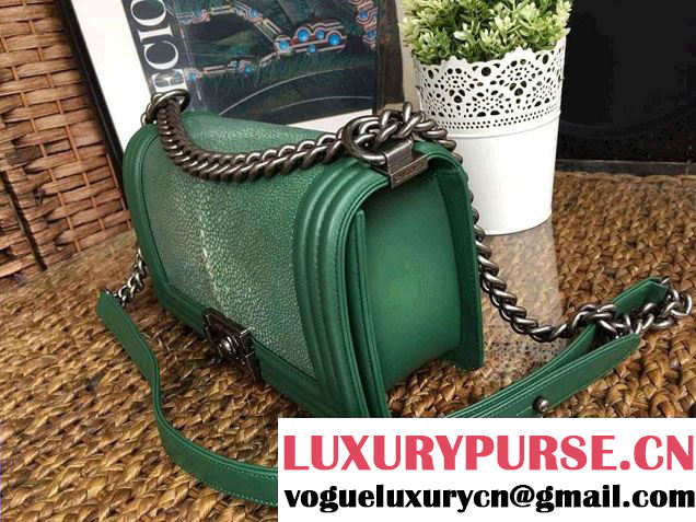 Chanel Pearl Leather Le Boy Flap Shoulder Medium Bag Green/Silver