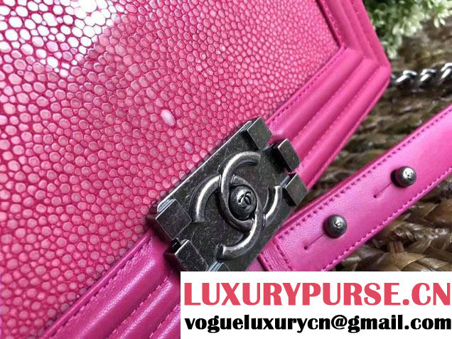 Chanel Pearl Leather Le Boy Flap Shoulder Medium Bag Fuchsia/Silver