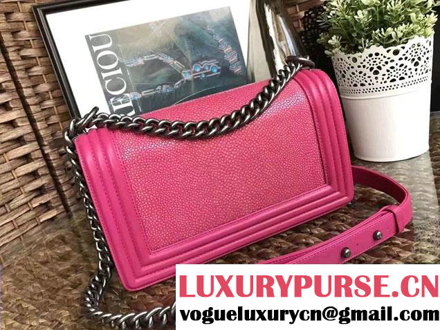Chanel Pearl Leather Le Boy Flap Shoulder Medium Bag Fuchsia/Silver