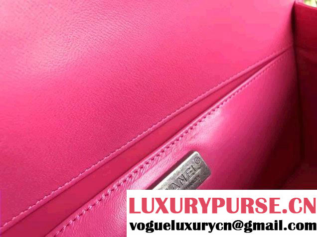 Chanel Pearl Leather Le Boy Flap Shoulder Medium Bag Fuchsia/Silver