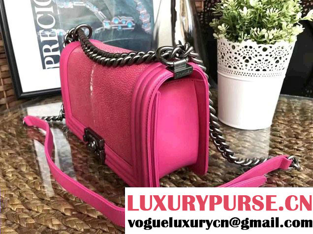 Chanel Pearl Leather Le Boy Flap Shoulder Medium Bag Fuchsia/Silver
