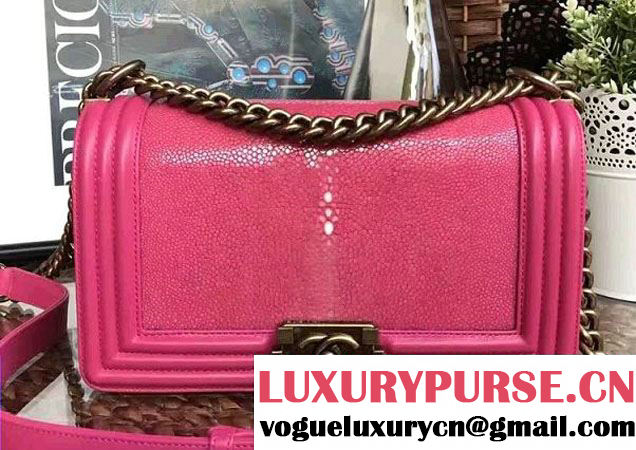 Chanel Pearl Leather Le Boy Flap Shoulder Medium Bag Fuchsia/Gold