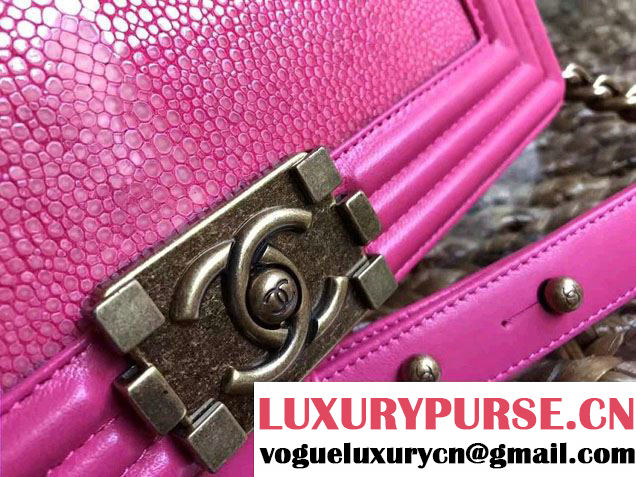 Chanel Pearl Leather Le Boy Flap Shoulder Medium Bag Fuchsia/Gold