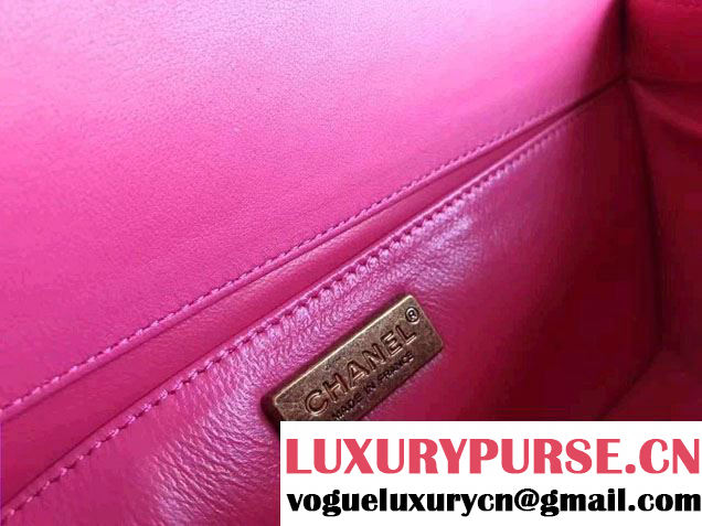 Chanel Pearl Leather Le Boy Flap Shoulder Medium Bag Fuchsia/Gold