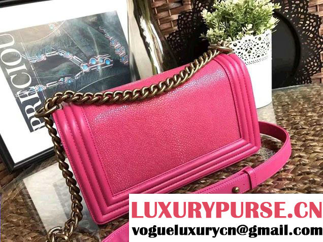 Chanel Pearl Leather Le Boy Flap Shoulder Medium Bag Fuchsia/Gold